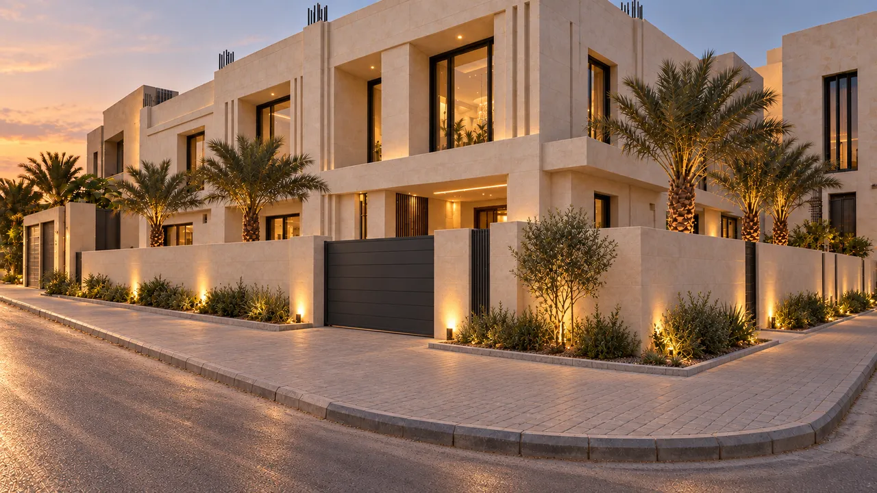 فيلا مكتملة بطراز نجدي معاصر عند الغروب